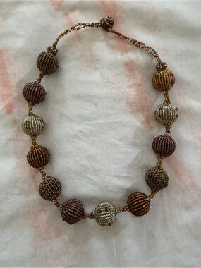 Artisan Brown, Gold, Silver Beaded Orb Necklace